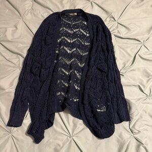 Pink Rose Navy Open-Knit Cardigan